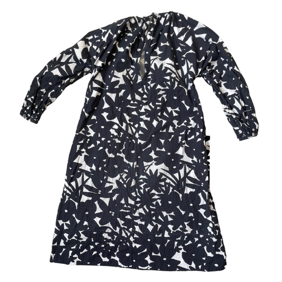 Everlane Black White Floral Seersucker Dress 3/4 Sleeve Pockets XXS - Picture 4 of 15